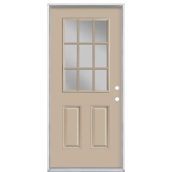 Masonite 36 in. x 80 in. 9 Lite Canyon View Left Hand Inswing Painted Smooth Fiberglass Prehung Front Exterior Door, Vinyl Frame