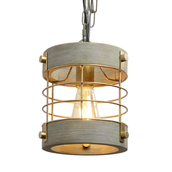TOZING 1-Light Blue Gray Farmhouse Metal and Wood Rustic Pendant Light Industrial caged Pendant Lighting for Kitchen Island