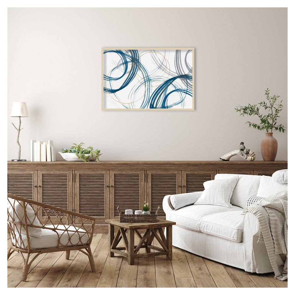 Cobalt Loops Abstract Graphic Art in Natural Wood Frame