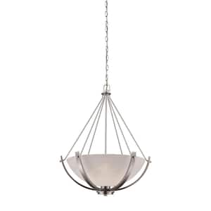 Casual Mission 3-Light Brushed Nickel Chandelier With White Lined Glass Shade