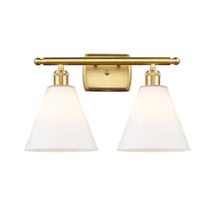 Berkshire 18 in. 2 Light Satin Gold, Matte White Vanity Light with White Glass Shade