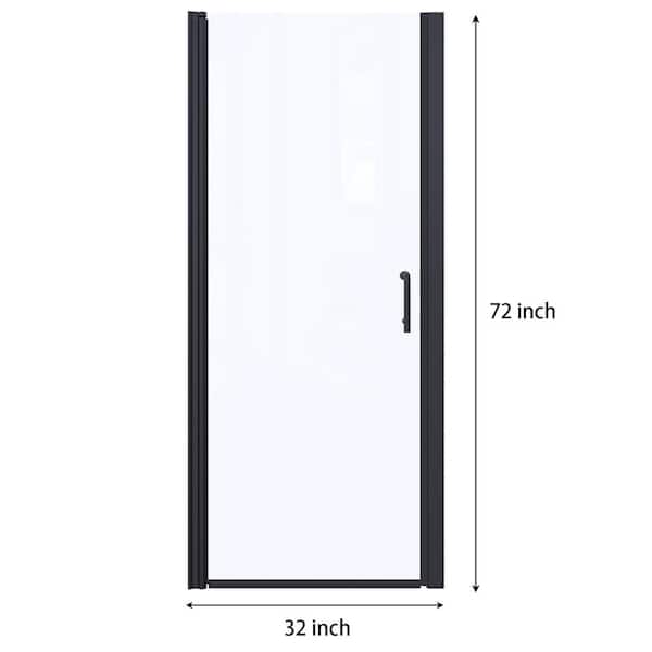 32 in. W x 72 in. H Pivot Frameless Shower Door in Matte Black with Clear Glass