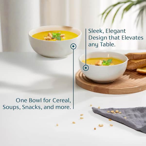 Wudkey 20 fl. oz. White Ceramic Porcelain Cereal and Soup Bowls