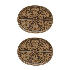 16.38 in. Brown Stoneware Oval Platters (Set of 2)