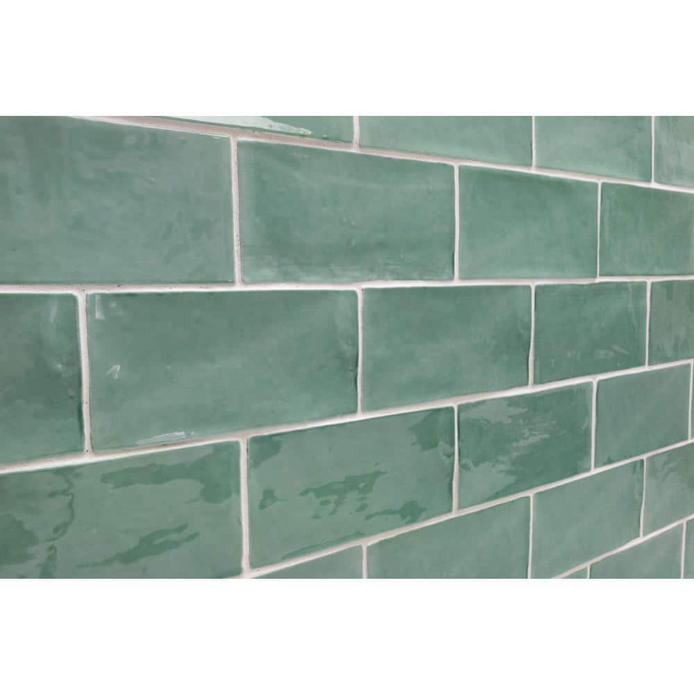 Messi Green Polished Ceramic Subway Wall Tile 3x6