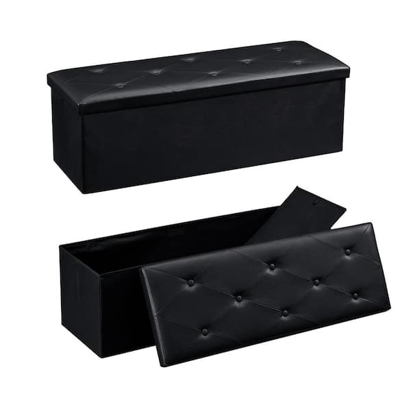 VECELO Storage Ottoman, Foot Rest Stool Footstool Ottoman, Small Square Cube Chest for Living Room/Dorm/Entryway 43 in. Black