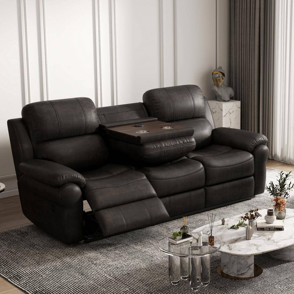 Merax 83 in. W Round Arm Faux Leather Rectangle Power Reclining Sofa in ...