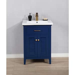 Cameron 24 in. W x 18.5 in. D Bath Vanity in Blue with Porcelain Vanity Top in White with White Basin
