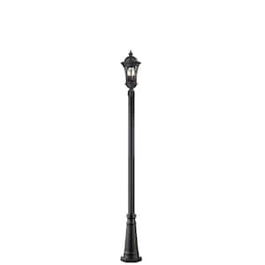 Doma 113.25 in. 3 Light Black Aluminum Hardwired Outdoor Weather Resistant Post Light Set with No Bulbs Included