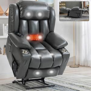 Gray Leather Massage Motor Power Lift Recliner Chair