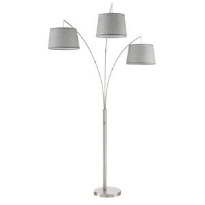 Akira 78.5 in. Brushed Nickel Asian 3-Light Arc Floor Lamp with Gray Shade