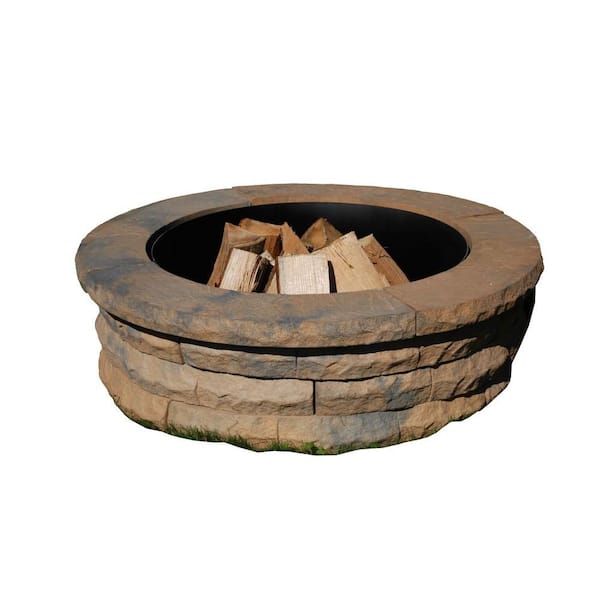Nantucket Pavers Ledgestone 47 in. x 14 in. Round Concrete Wood Fuel Fire Pit Ring Kit Tan Variegated
