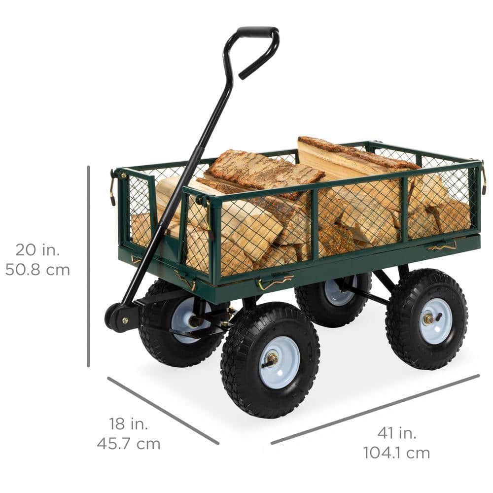 Green Heavy-Duty Steel Garden Utility Wagon with Removable Sides