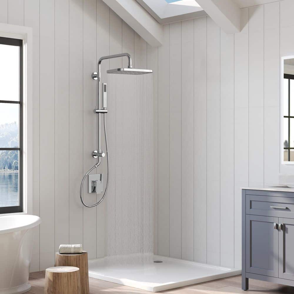 5-Spray Wall Mount Rectangle Dual Fixed and Handheld Shower Head 2.5 GPM with Adjustable Height, Valve in Chrome price history on PriceWatchPro