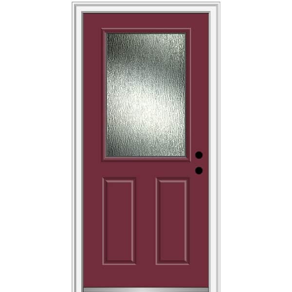 MMI Door Rain Glass 32 in. x 80 in. Left-Hand Inswing 1/2 Lite 2-Panel Painted Burgundy Prehung Front Door on 6-9/16 in. Frame