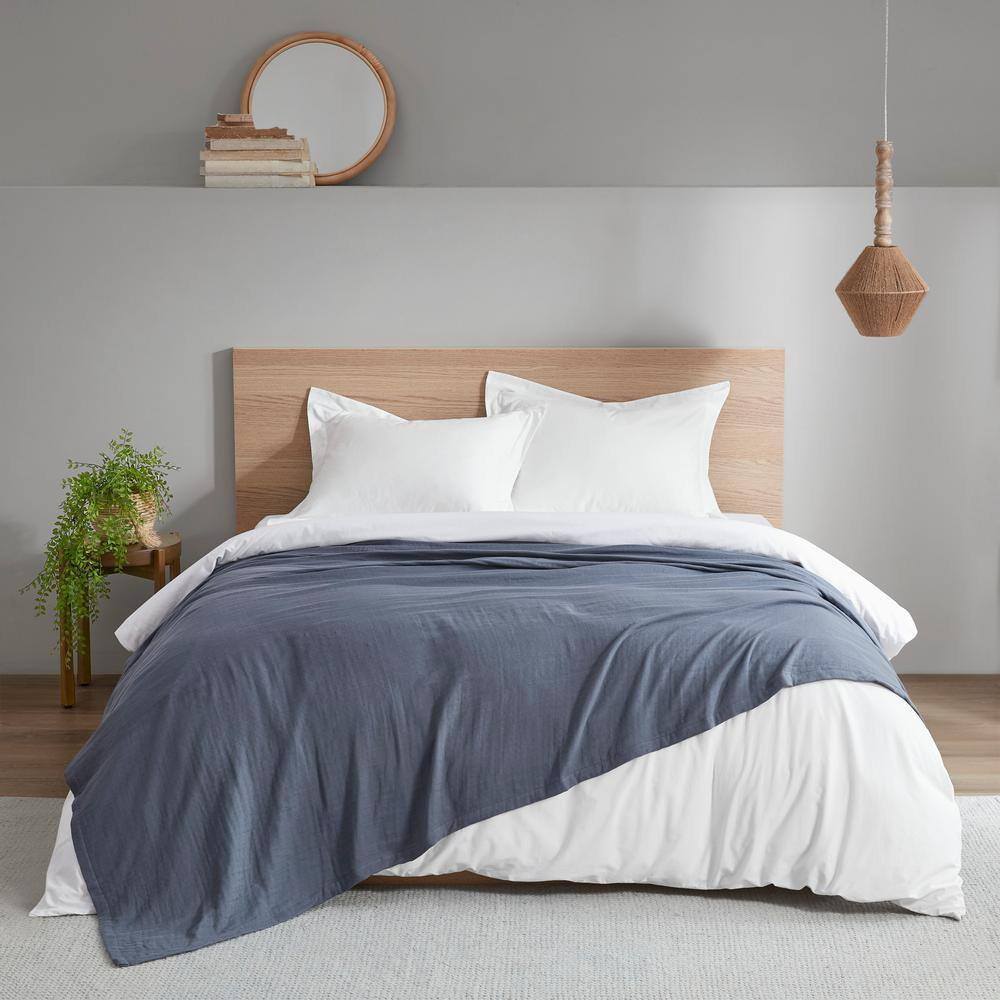 Casual Farmhouse Blue Gauze King Cotton Blanket