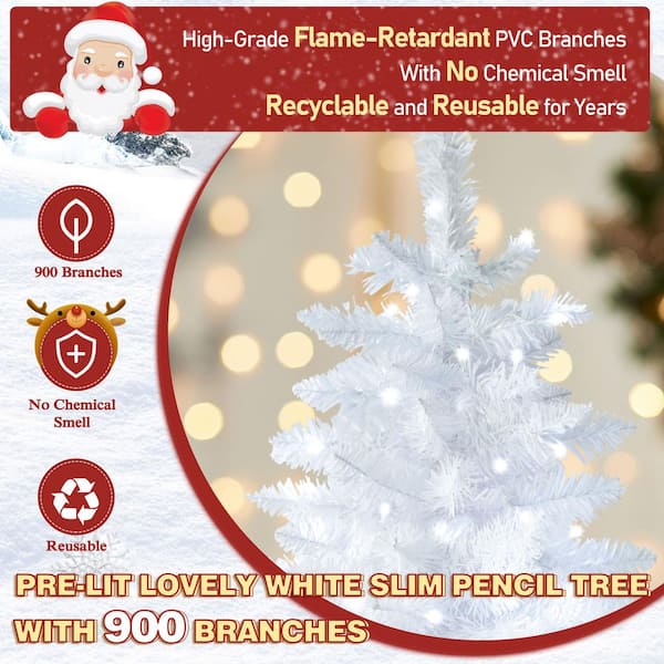 5 Ft Prelit Pencil Artificial Christmas Tree With Timer 180 LED Warm White & Colorful Change Lights 8 Modes Plug In 550 Branch Tips Metal Stand Slim Tree Xmas Decor Indoor Outdoor - View #6