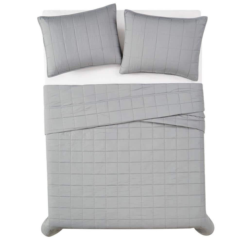 Full Grey Microfiber Quilt Set with Shams