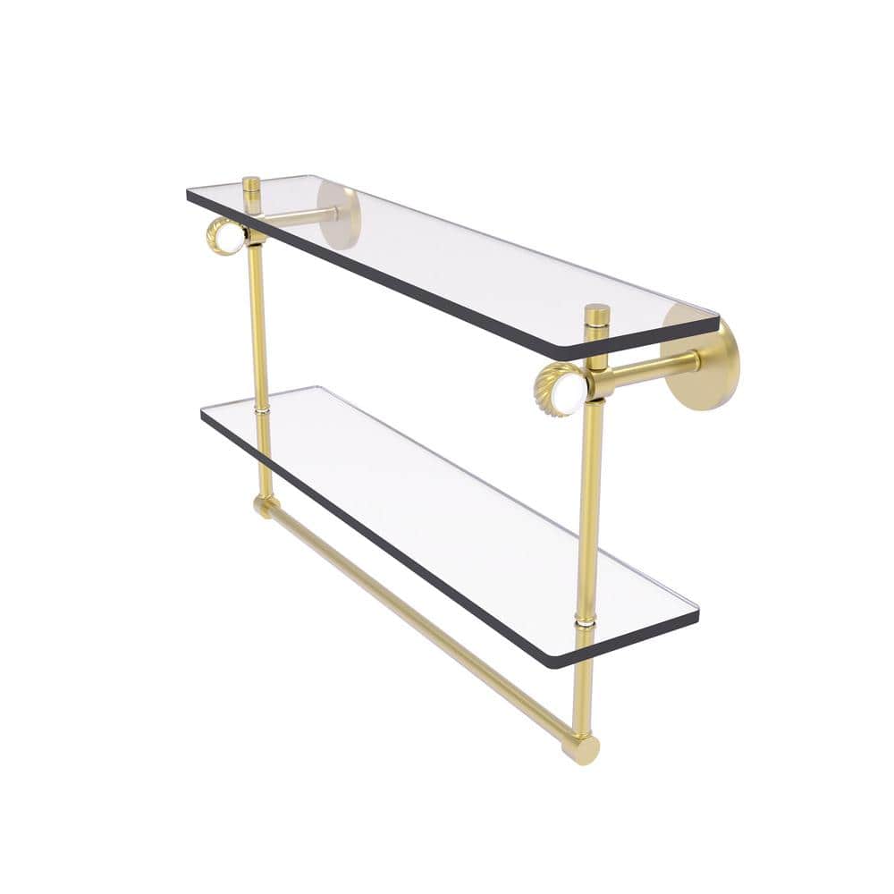 Clearview Collection 22 in. Double Glass Shelf with Towel Bar and Twisted Accents in Satin Brass price history on PriceWatchPro