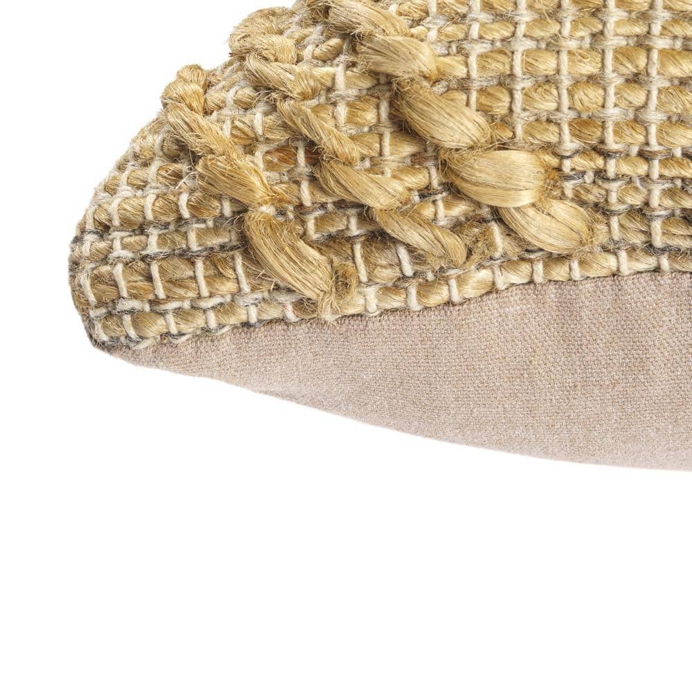 Tan Geometric Textured Hand-Woven Cotton Blend Throw Pillow