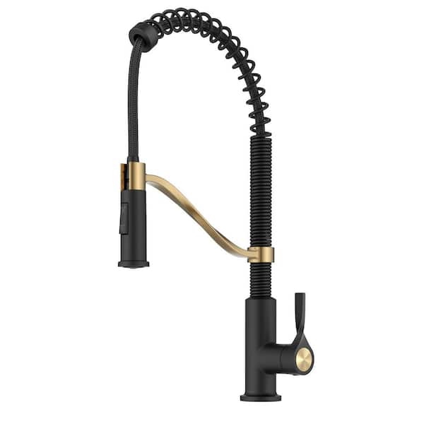KRAUS Torak Spot Free Brushed Brass/Matte Black 19.13 in. H Pull Down Sprayer Kitchen Faucet with 360° Spout Swivel