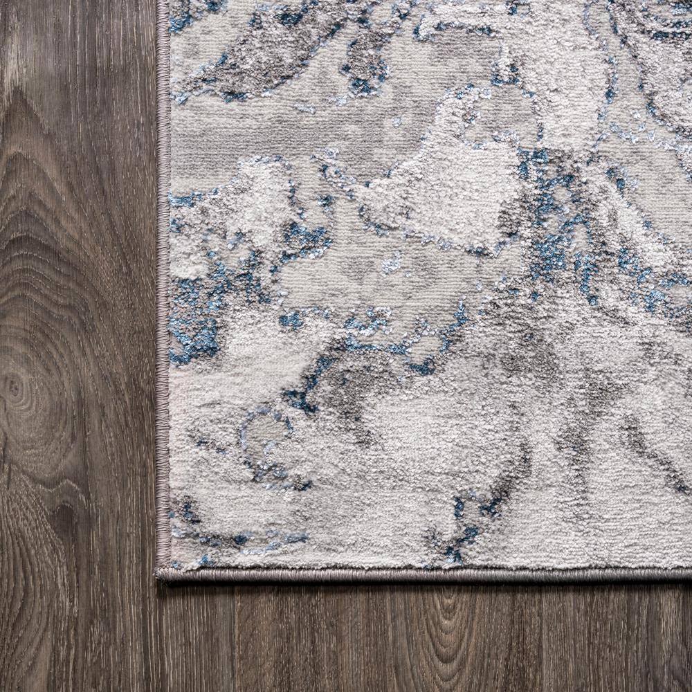 Gray and Blue Marbled Abstract Synthetic Area Rug