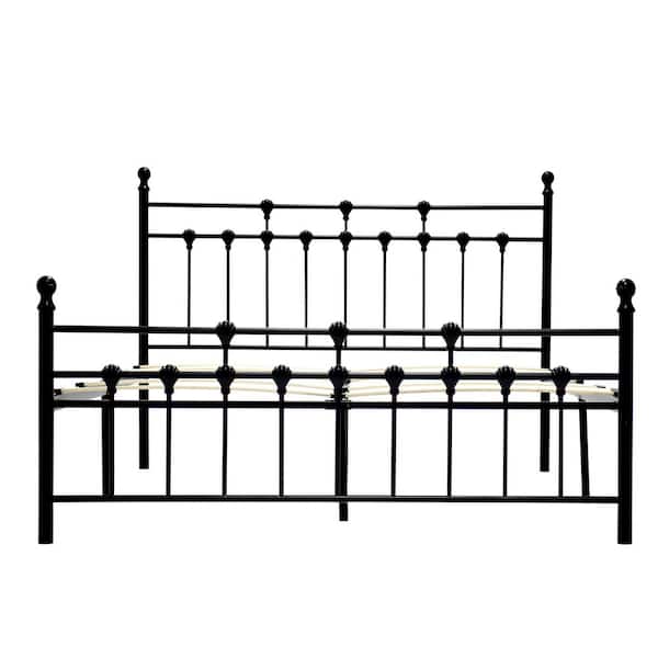 SUNRINX Industrial Black Finished Metal Frame Queen Size Platform Bed (61 in W.x 42.5 in H.)