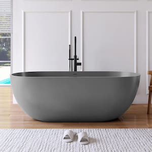Ariana 65 in. x 30 in. Stone Resin Solid Surface Flatbottom Freestanding Soaking Bathtub in Mid Gray