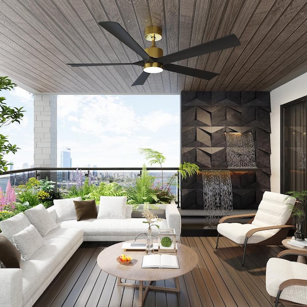 56 in. Integrated LED Indoor/Outdoor Ceiling Fan with Light Kit and Remote Control, Gold Housing Color Ceiling Fans