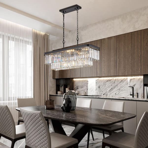 Sunpez 33.5 in. W 11 Lights Rectangular Crystal Chandelier