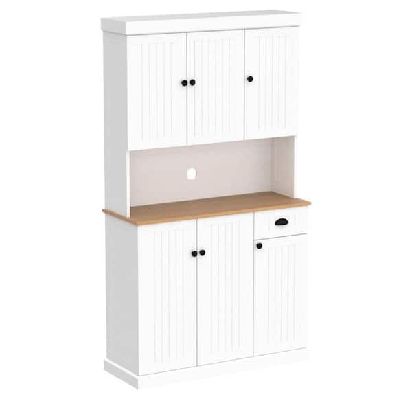 Tileon 71 in. Kitchen Pantry Storage Cabinet with Microwave Oven Countertop, Adjustable Shelves, 6-Doors and 1-Drawer-White