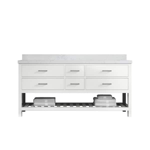 Willow Collections Parker 72 in. W x 22 in. D x 36 in. H Double Sink Bath Vanity in White with 2 in. Empira Quartz Top