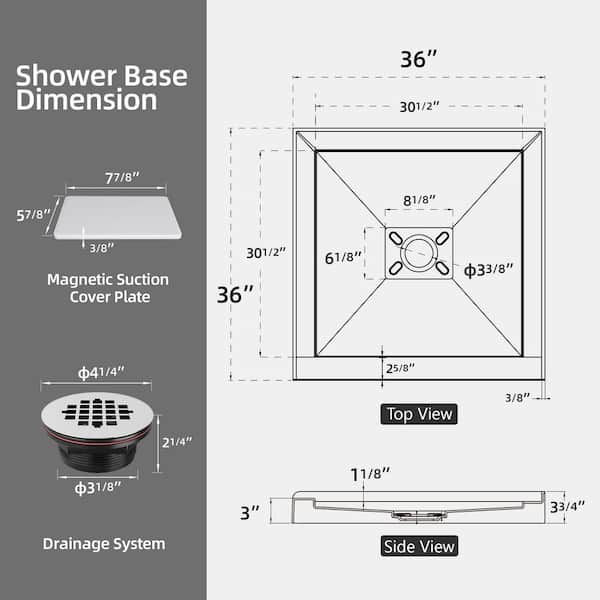 Zeafive Siba 36 in. L x 36 in. W Single Threshold Alcove Shower