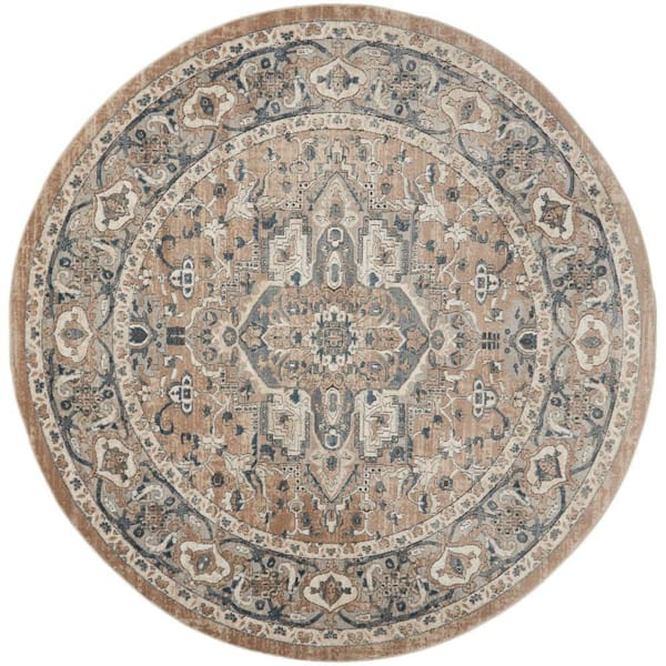 Nourison Concerto Beige Grey 10 ft. x 10 ft. Center medallion Traditional Round Area Rug