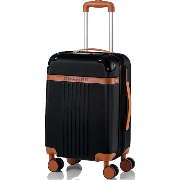 Champs Vintage 21 inch Hardshell Carry on Spinner Suitcase - Black