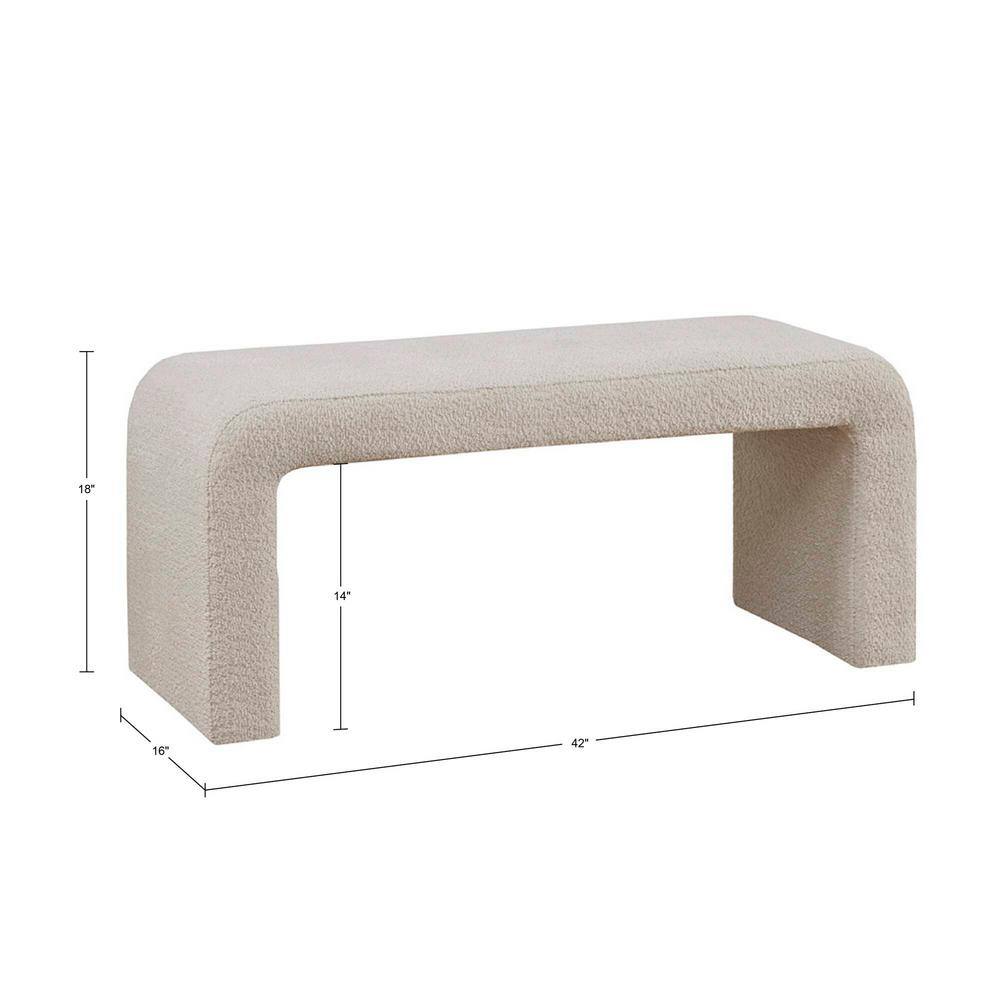 Beige Boucle Fabric Waterfall Bench with Rounded Corners