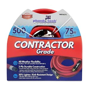 5/8 in x 50 ft. Premium Red Nitrile Rubber Multi-Purpose Hot/Cold Water Hose: Contractor Grade, BP 500 PSI