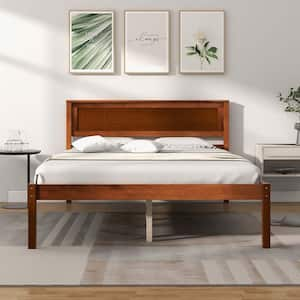 Brown Walnut Wood Frame Full Size Platform Bed Frame with Headboard Mattress Foundation