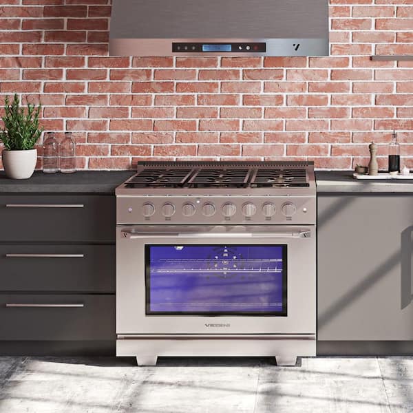 Randolph 36 in. 6-German Brass Burners Freestanding Gas Stainless Stee Range with Infrared Boiler, LED Knobs