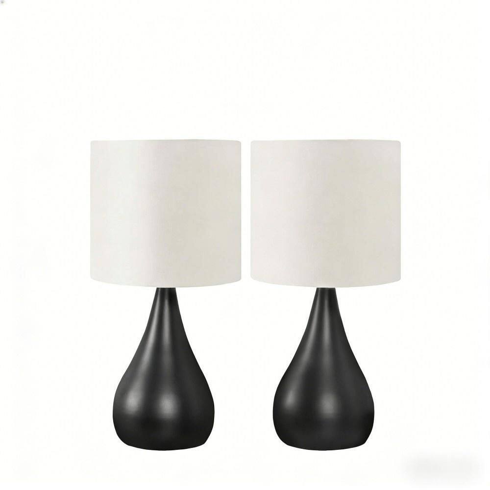 17 in. Black Metal Contemporary Table Lamp Set of 2 with Teardrop Base, Ivory Linen Tapered Drum Shade for Living Room price history on PriceWatchPro