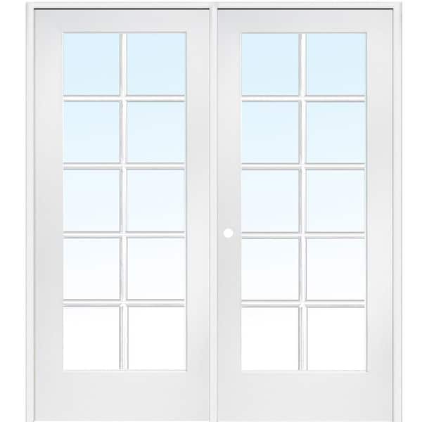 MMI DOOR 60 in. x 80 in. Right Hand Active Primed MDF Glass 10-Lite Clear True Divided Prehung Interior French Door