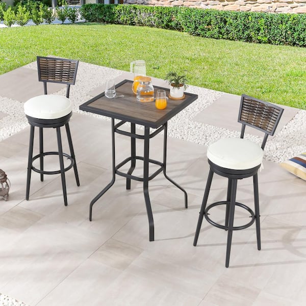 Patio Festival 3-Piece Metal Square Outdoor Dining Set with Beige Cushions
