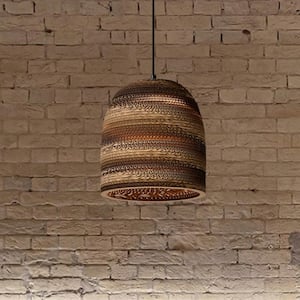 100-Watt 1-Light Matte Black Modern Nordic Style Pendant Light with Natural Brown Origami Paper Shade