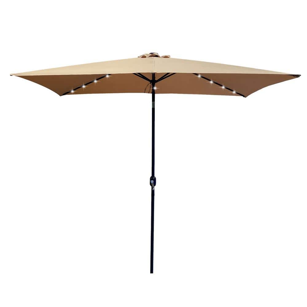 10 ft. x 6.5 ft. Rectangular Metal Market Solar Tilt Outdoor Patio Umbrella