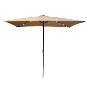 10 ft. x 6.5 ft. Rectangular Metal Market Solar Tilt Outdoor Patio Umbrella in Taupe with Crank and 6 Sturdy Ribs