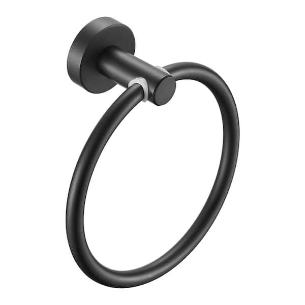 Flynama Thicken Space Aluminum Wall Mounted Towel Ring in Matte Black