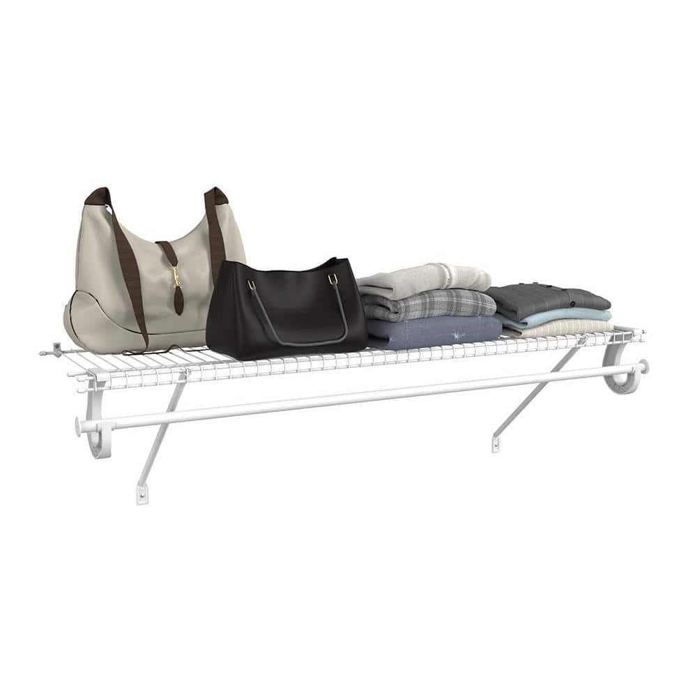 White Metal Wire Shelf Kit with Closet Rod, 48W x 12D x 6H