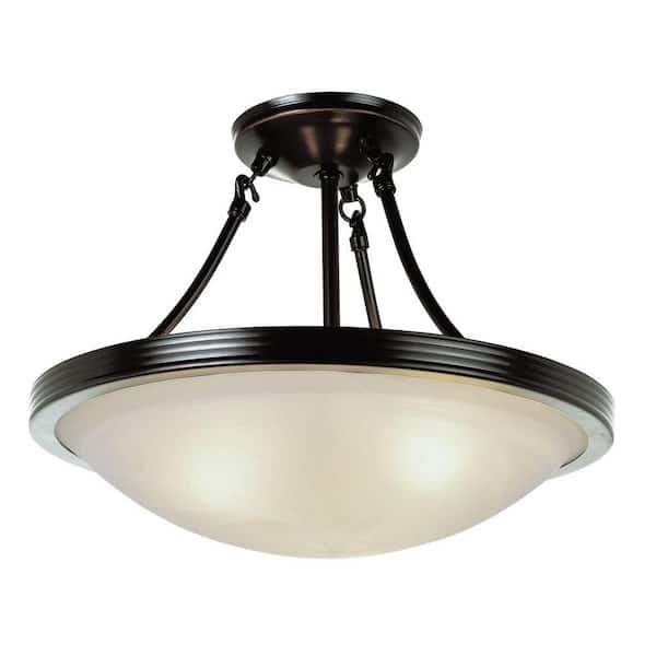 Bel Air Lighting Halley 15 in. 3-Light Rubbed Oil Bronze Semi Flush Mount with Marbleized Glass Shade