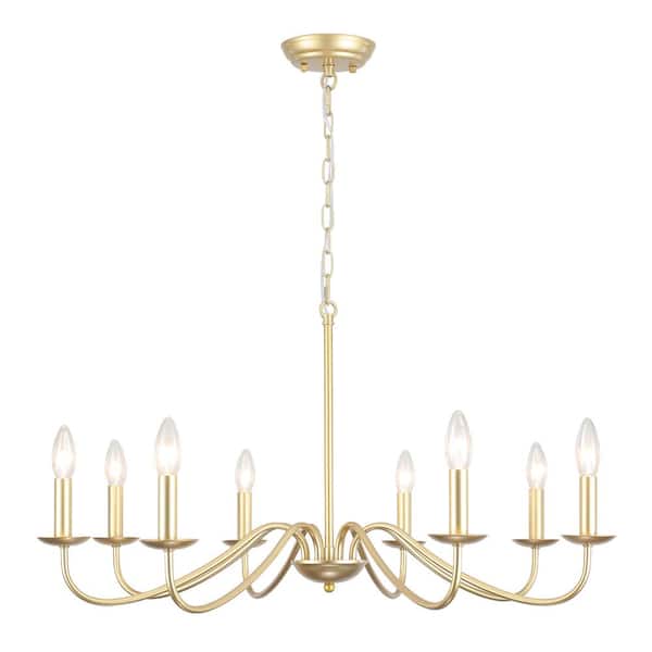 ZJVAIVE 8-Light Classic Golden Candle Style Chandelier for Kitchen Island Dining Room with No Bulbs Included