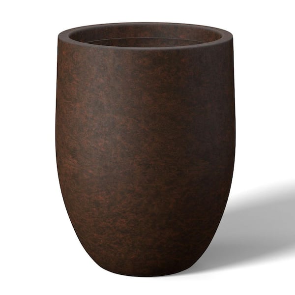 17 in. Large Earthy Brown Concrete Round Planter / Pot with Drainage Holes